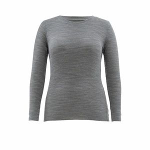 Womens Fruit of The Loom Grey Long Sleeve Thermal Waffle Crew Top